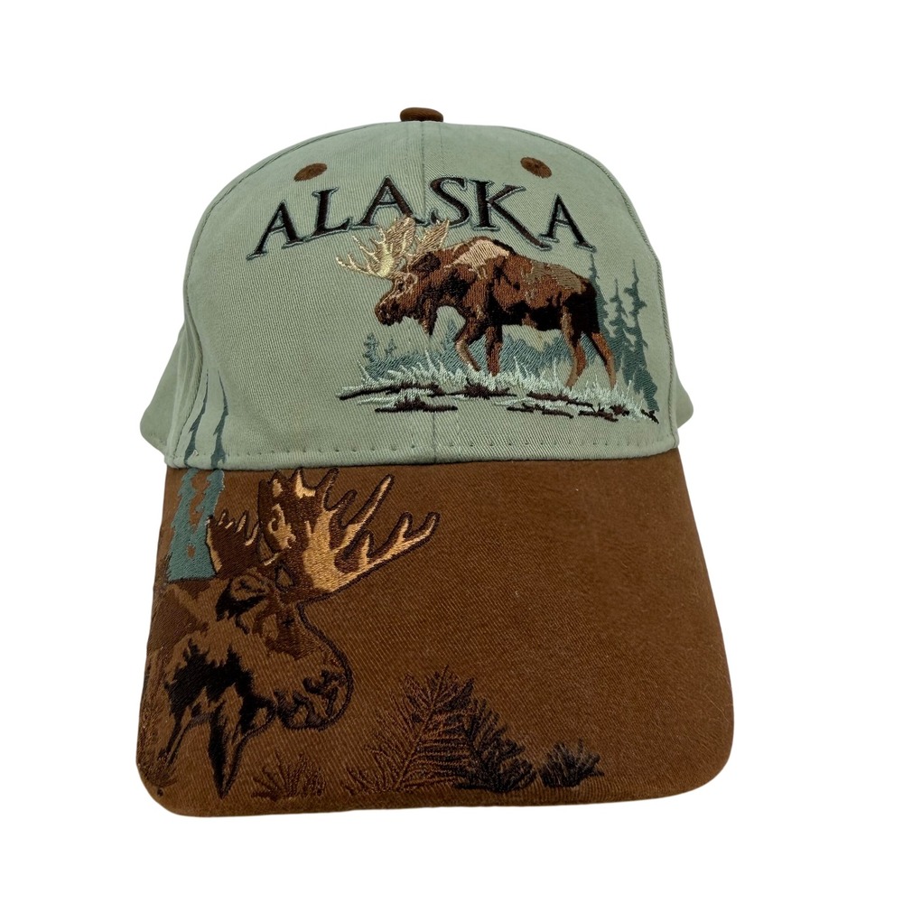 Alaska‎ Shirt Company Moose Embroidered Baseball Cap Green Brown Strapback Hat